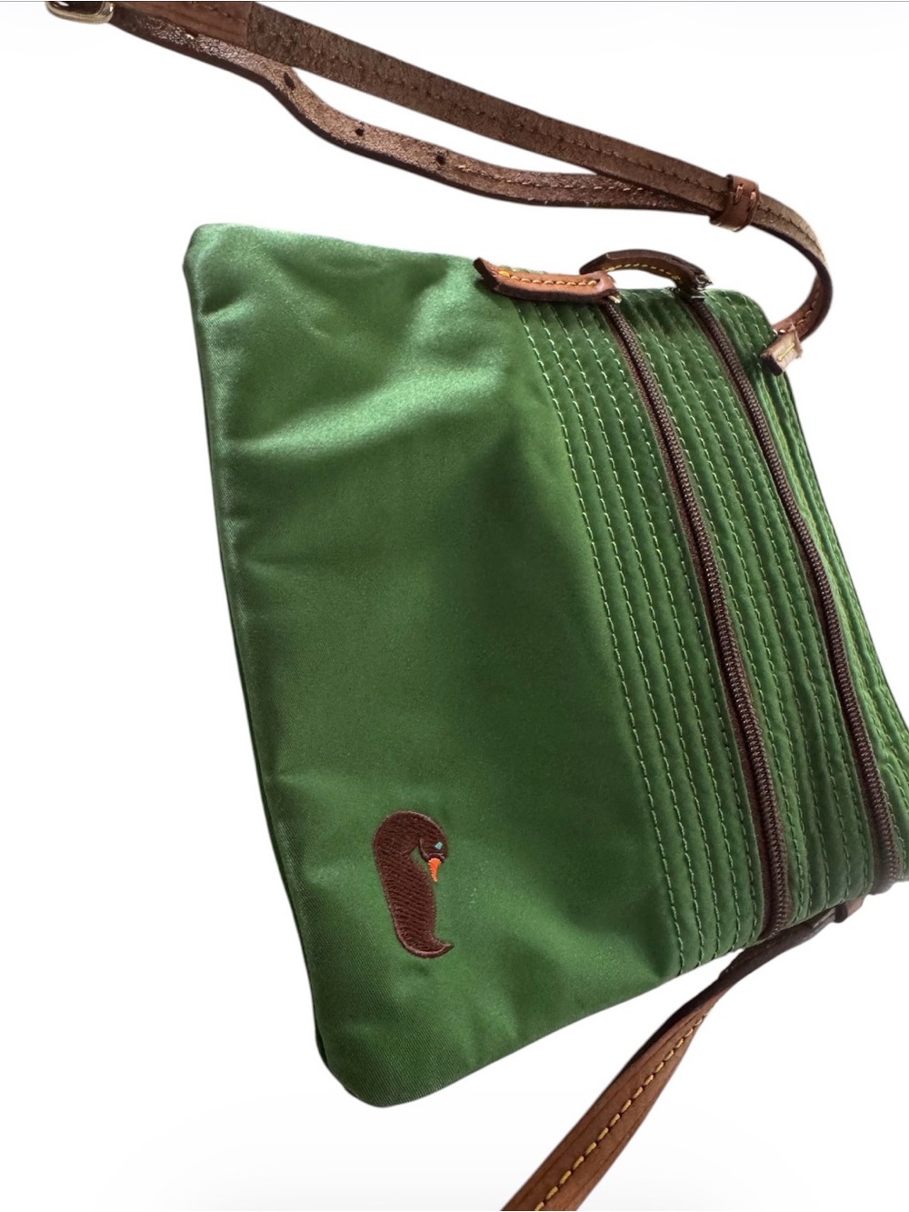 Dooney & Bourke Nylon North South Triple Zip Crossbody.Color: Kelly green nylon. - Picture 7 of 12